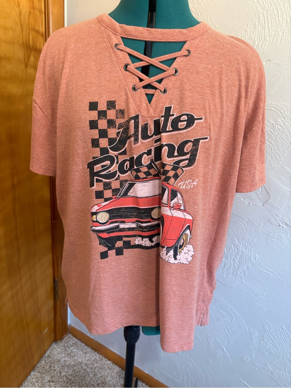 Maurices Dusty Coral Lace-Up Auto Racing Tee